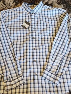 Eddie Bauer White and Blue Checked Button-Down Shirt
